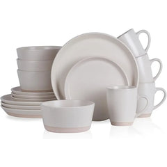 Modern Stoneware 16-Piece Round Dinnerware Set, Plates and Bowls Sets, Dish Set for 4