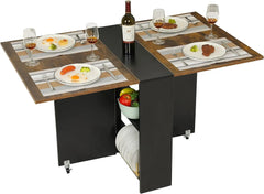 Folding Dining Table, Versatile Dinner Table with 6 Wheels and 2 Storage Racks, Space Saving  Table, Folding Kitchen Table