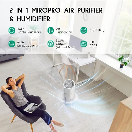 Afloia 2 in 1 Air Purifier with Humidifier, 3 Stage Filters for Home Allergies Pets Hair Smoker Odors, Evaporative Humidifier