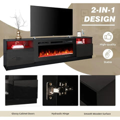 80'' Fireplace TV Stand with 40'' Electric Fireplace, Entertainment Center with 16 Color Led Lights and 12 Flame Fireplace