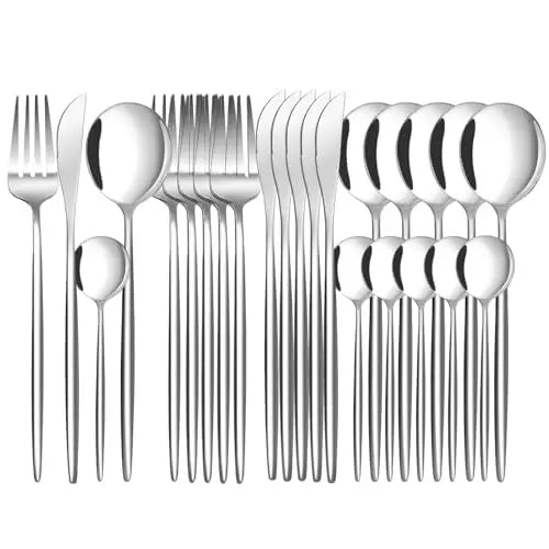 24-Piece Flatware Set Stainless Steel Knife Fork Spoon, Home Dinnerware Tableware Set