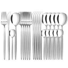 24-Piece Flatware Set Stainless Steel Knife Fork Spoon, Home Dinnerware Tableware Set