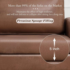 79 Inch Couch for Living Room, Small Couches, Faux Leather Mid Century Modern Sofas, Brown Comfy Love Seat for Bedroom