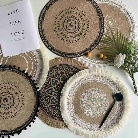 Handmade Cotton Woven Placemats Boho Rustic Macrame Placemats Modern Farmhouse Fringe Placemats for Kitchen Dining Table Decor