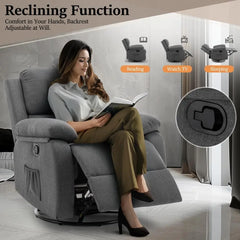 Recliner Chair, 360 Swivel Rocker Chair for Adults, Small Rocking, Upholstered Fabric Glider Recliner Nursery Chair , Nursery