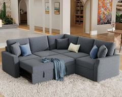 Sofa Bed, with Pull Out Bed & Storage Seat, Reversible L Shape Sectional Couch for Living Room Apartment, 85 Inch Sofa Bed