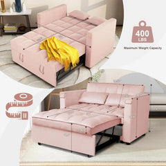 Convertible Sofa Bed 3-in-1 Multi-Functional Velvet Sleeper Couch Pull-Out Bed, 48'' Bed Chaise Lounge with Backrest and Pillows