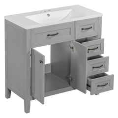 36" Bathroom Vanity with Sink Combo, Bathroom Cabinet with Drawers, Solid Frame and MDF Board, Grey