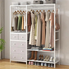 Clothes Rack with 5 Drawers & 4 Storage Shelves, 59.1W*70.9H Heavy Duty Clothing Rack with 2 Hanging Rods, Wardrobe Closet