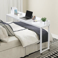 AOOU Overbed Table with Wheels, Queen/Full Size Over Bed Table, Mobile Computer Desk Laptop Cart, Dining Bar Table or Laptop