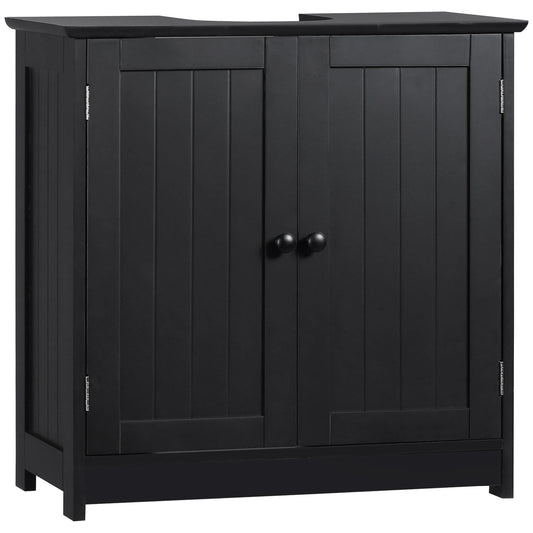 Homcom under Sink Bathroom Cabinet with 2 Doors and Shelf, Pedestal Sink Bathroom Vanity Cabinet, Black