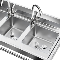 3 Compartment Freestanding Stainless Steel Utility Sink Commercial Kitchen Sink Laundry Basin with 2 Hot Cold Faucets + 3 Drains