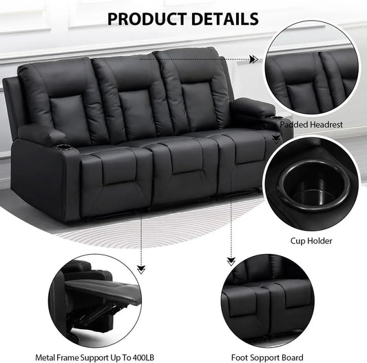 Recline Chair Set，Furniture 2PC Bonded Leather Recliner Set Living Room Set Sofa Loveseat BlackLiving Room Set 3+2