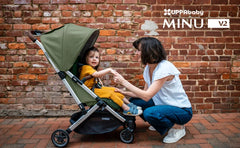 Minu V2 Travel Stroller Lightweight, Portable Design One-Hand Fold Shoulder Strap and Leather Bumper Bar Included Greyson