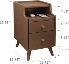 Small Nightstand,Solid Wood Nightstand with Drawers, Walnut Bedside Table for Bedroom