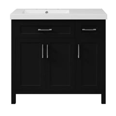 36" Black Bathroom Vanity Cabinet with Resin Integrated Sink - 2 Drawers, 3 Doors