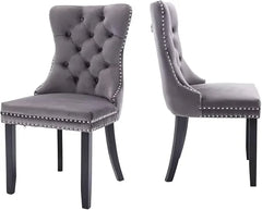 Velvet Dining Chairs , Upholstered Dining Room Chairs with Ring Pull Trim and Button Back, Luxury Tufted Dining