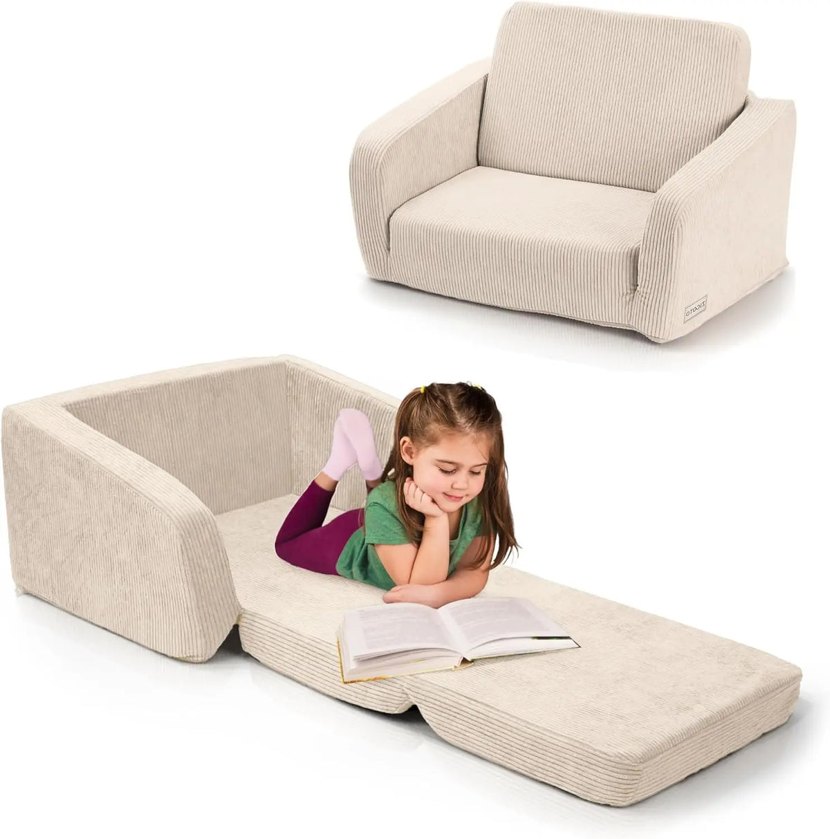 Comfy Kids Chair for Toddler - Stylish 2 in 1 Lounger Made of Memory Foam Easily Unfolds Into a Soft Baby Couch