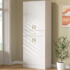 Kitchen Pantry Storage Cabinet 71" Tall 4 Doors Wood Freestanding Cupboard with Sliding Drawer and 2 Adjustable Shel