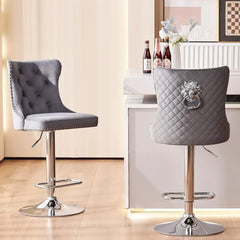 Bar Stools Set of 2 Velvet Swivel Kitchen Counter Chairs with Tufted High Back Modern Upholstered Gold Barstools with Lion