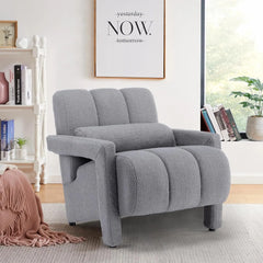 Living Room Chair with Pillow, Backrest Under The Cushion, Modern Upholstered Sherpa Accent Chairs, Comfy Living Room Chair