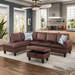 L Shaped Sofa with Ottoman Modern Sectional Living Room,Bedroom,Office,L Couch Brown