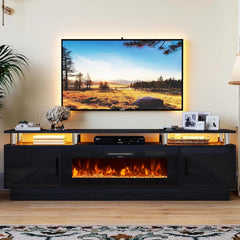 70" Modern Electric Fireplace TV Stand for TVs Up to 80 inch, with Electronic Flame and LED Lights