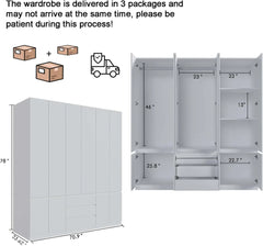 2 Door Armoire Wardrobe Closet with 2 Drawers, Armoires and Wardrobe with Hanging Rod, Wooden Armoire Wardrobe for Bedroom