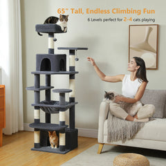 184cm Large Cat Tree and Tower for Indoor Cats With Sisal-Covered Scratching Posts Spacious Hammock Padded Perches and Condos