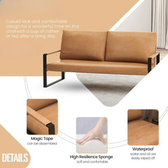 PU Leather Loveseat Set of 2, Accent Chair Middle Age Couch Upholstered Sofa with Removable Cushions and Armrest Velcro