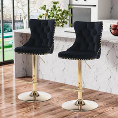 Bar Stools Set of 2,Adjustable Barstools with Back Velvet Tufted Counter Stool Modern Upholstered Bar Chairs with Nailhead