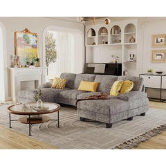 U-Shaped Sectional Sofa Couches for Living Room, 4 Seat Linen Fabric Couch Set with Double Chaise for Living Room, Apartment