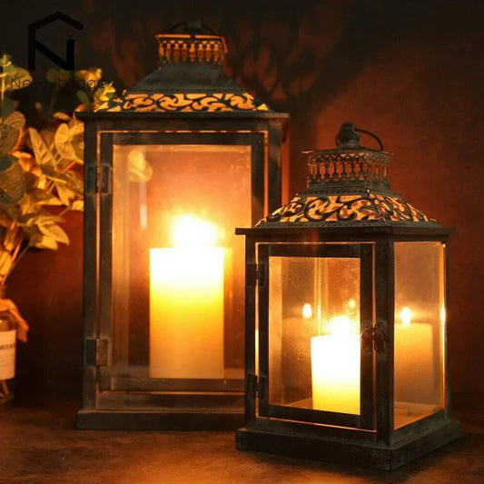 2Pcs Vintage Candle Holder Lanterns Metal Candle Hanging Lantern for Indoor Outdoor Events Paritie Weddings Home Decor