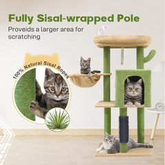 F46B Spacious Adventure Cat Tree Tower | 46-Inch Sturdy Cat Condo with Multiple Platforms, Hammock, and Anti-Tip Kit，Light Gray