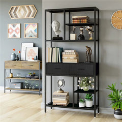 Extra Large Vintage Industrial Bookcase Tall Shelf Metal Display Unit with Cabinet and Drawer Kitchen Open Display