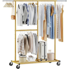 Clothing Rack for Hanging Clothes, Rolling Heavy Duty Clothes Rack with Wheels for Walk-in Closet