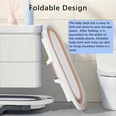 Foldable Baby Bathtub for Infants to Toddlers 0-24 Months, Portable Travel Multifunctional with Newborn Cushion & Anti-skid Pad