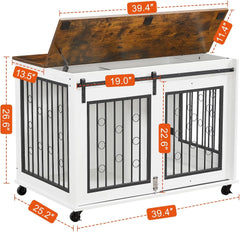 Dog Crate, End Table with Wheels and Flip Top Plate Dog House with Detachable Divider and Sliding Barn Door, Dog Crate