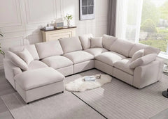 Modular Sectional Sofa Modern Oversized Chenille Cloud Couch with Movable Ottoman 7 Seater L-Shaped Sofas Comfy Couches