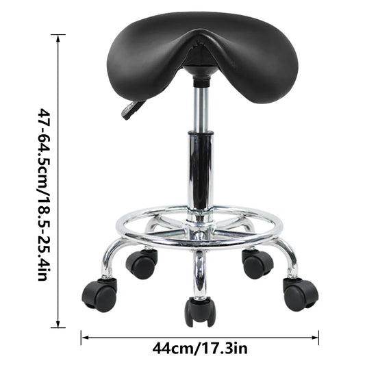 KKTONER Rolling Saddle Stool PU Leather Swivel Adjustable Rolling Stool with Wheels Salon Chair Black