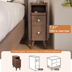 Small Nightstand,Solid Wood Nightstand with Drawers, Walnut Bedside Table for Bedroom