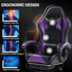 Ergonomic Gaming Chair with Footrest, PU Leather Video Game Chairs for Adults, Reclining Gamer Chair Office Chair