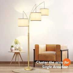 3 Lights Arc Floor Lamps for Living Room,Modern Tall Standing Lamp Hanging Over The Couch with Shades & Heavy Base