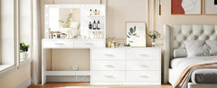 65" Vanity Desk, 8 Drawers Makeup Vanity Table with Storage Shelf, Modern Dresser with Mirror, Dressing Table for Bedroom