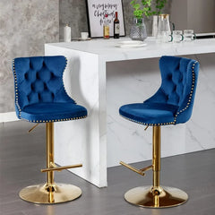 Bar Stools Set of 2,Adjustable Barstools with Back Velvet Tufted Counter Stool Modern Upholstered Bar Chairs with Nailhead