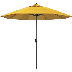 9' Rd Sunbrella Aluminum Patio Umbrella, Crank Lift, Auto Tilt, Bronze Pole, Sunflower Yellow