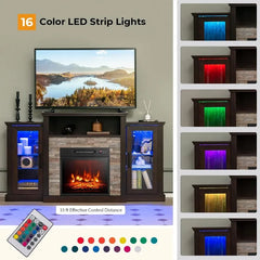 Fireplace TV Stand with LED Lights for TV up to 65”, Entertainment Center with 18” Electric Fireplace, Remote & APP Control