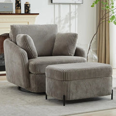 40.55" W Oversized Swivel Chair with Ottoman,Swivel Accent Chair with Ottoman for Living Room, Corduroy, with Storage Ottomans