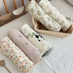 110*130cm Baby Muslin Blanket Gauze Thin Quilt Floral Print Double Layer Cotton Swaddle Blanket Stroller Cover Kids Bedding