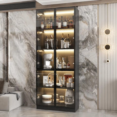 Display Cabinet with Light, Storage Shelves with Pop-up Glass Doors, 2 Drawers&3 Color Light, Collectibles Cabinet Display Shelf